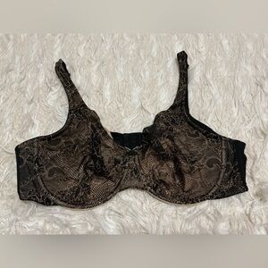 Cacique Black Lace Overlay Bra with Beige Base
